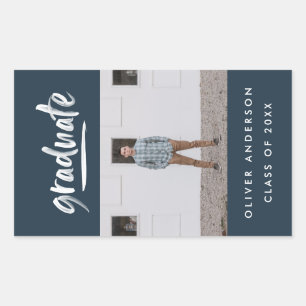 Adesivo Retangular Graduação azul do marinho de fotografia de script