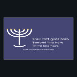 Adesivo Retangular Gráfico Dourado do Marinho Branco Moderno Personal<br><div class="desc">Marinho Branco moderno Menorah,  Vinheta Gráfica Dourada. Marinho,  Branco,  Dourado. Transferível e personalizável.</div>