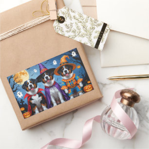 Adesivo Retangular Grande Cachorro Suíço Pumpkin Halloween Engraçado