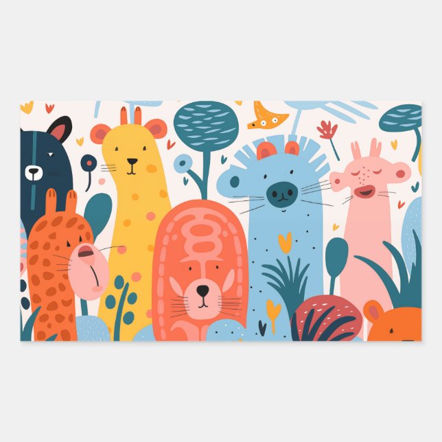 Adesivo Retangular Grande grupo de monstros coloridos (Frente)