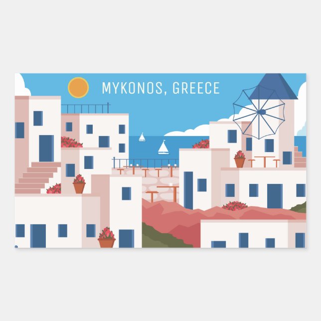 Adesivo Retangular Grécia do Mykonos de Texto Personalizado (Frente)