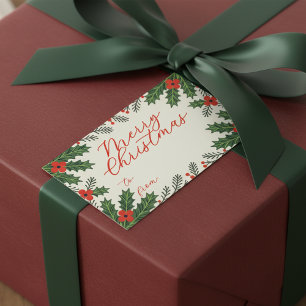 Adesivo Retangular Green Holly sai e Red Berry feliz Natal