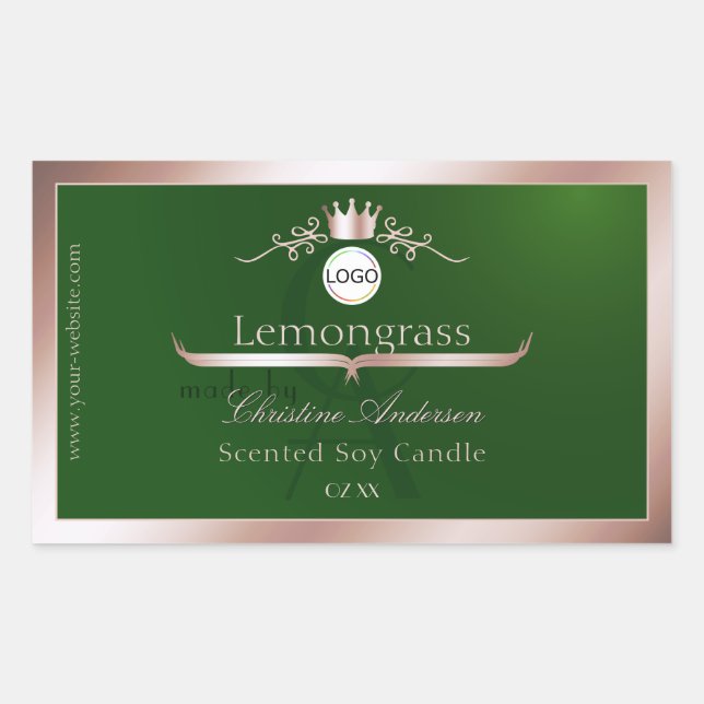 Adesivo Retangular Green Product Label Rose Gold Frame Logo Monogram (Frente)
