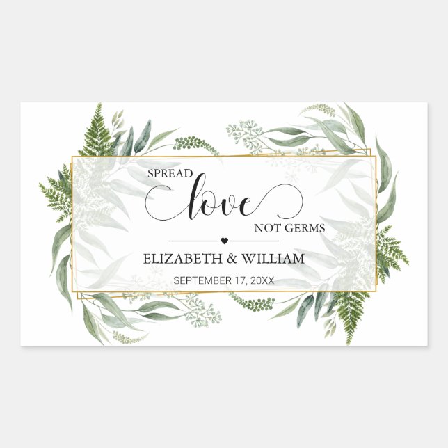 Adesivo Retangular Greenery Leaf Spread Love Não Germs Manitizer (Frente)