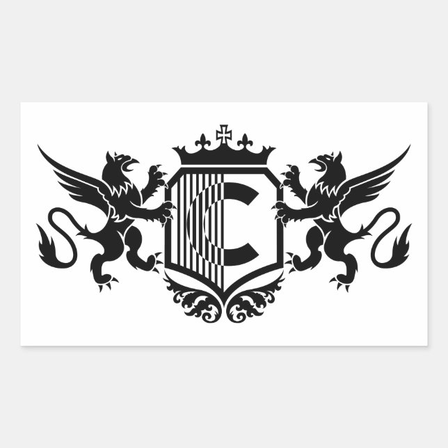 Adesivo Retangular Griffins flanqueando um escudo com a letra "C" (Frente)
