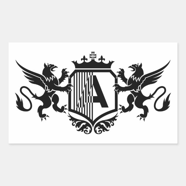 Adesivo Retangular Grifos ladeando um escudo com a letra "A" (Frente)