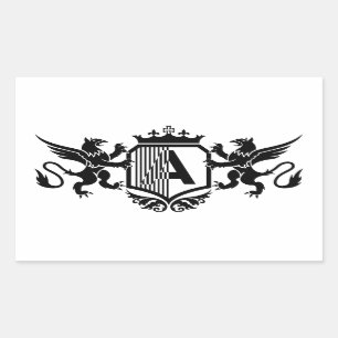 Adesivo Retangular Grifos ladeando um escudo com a letra "A"