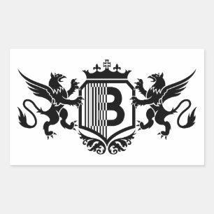Adesivo Retangular Grifos ladeando um escudo com a letra "B"