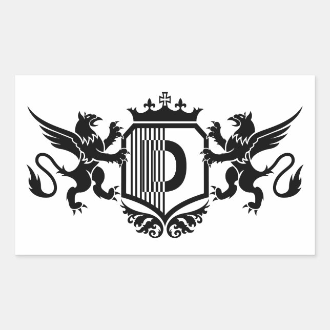 Adesivo Retangular Grifos ladeando um escudo com a letra "D" (Frente)