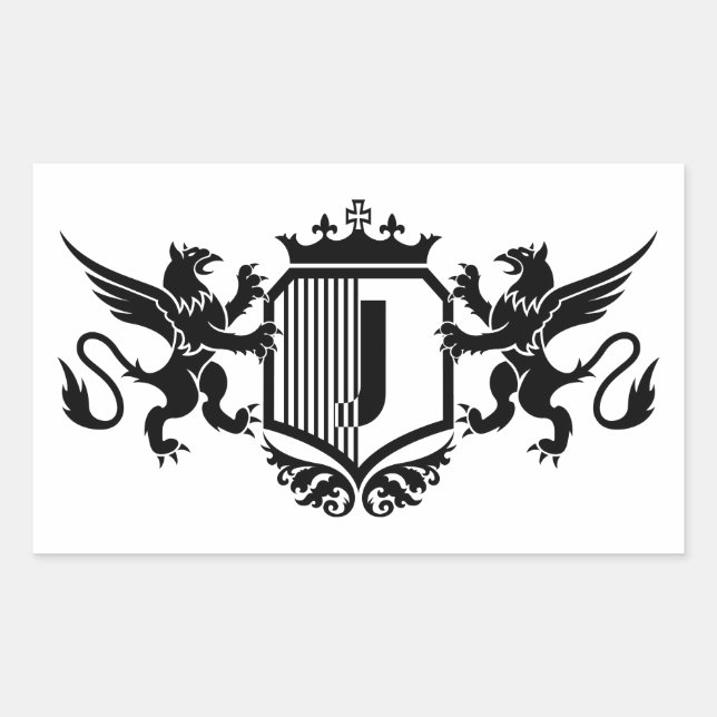 Adesivo Retangular Grifos ladeando um escudo com a letra "J" (Frente)