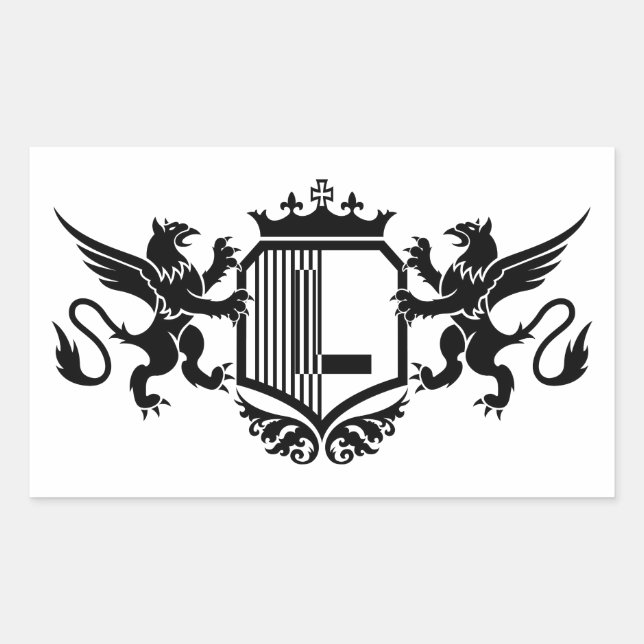Adesivo Retangular Grifos ladeando um escudo com a letra "L" (Frente)