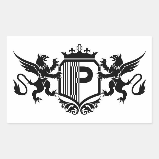 Adesivo Retangular Grifos ladeando um escudo com a letra "P" (Frente)