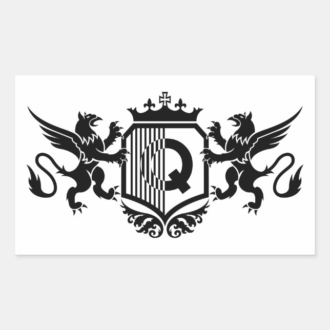 Adesivo Retangular Grifos ladeando um escudo com a letra "Q" (Frente)