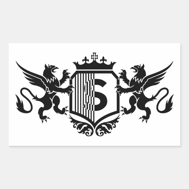 Adesivo Retangular Grifos ladeando um escudo com a letra "S" (Frente)
