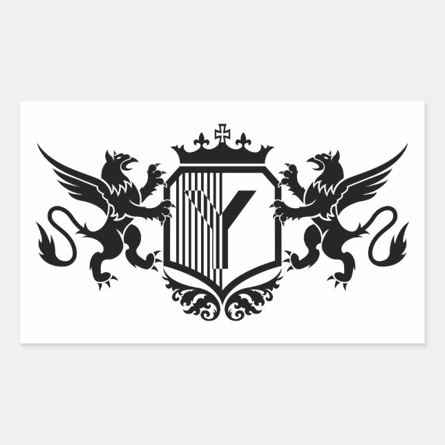 Adesivo Retangular Grifos ladeando um escudo com a letra "Y" (Frente)