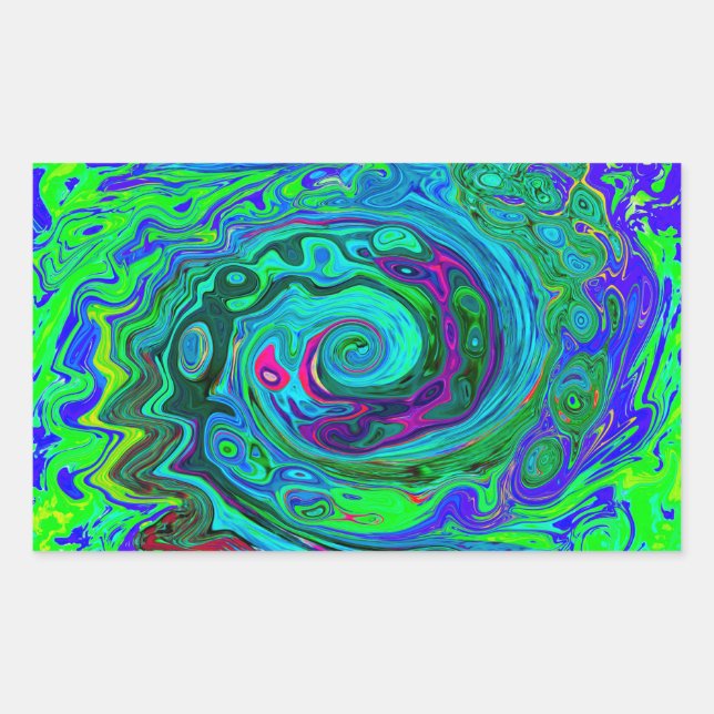 Adesivo Retangular Groovy Abstrato com espiral verde e azul (Frente)