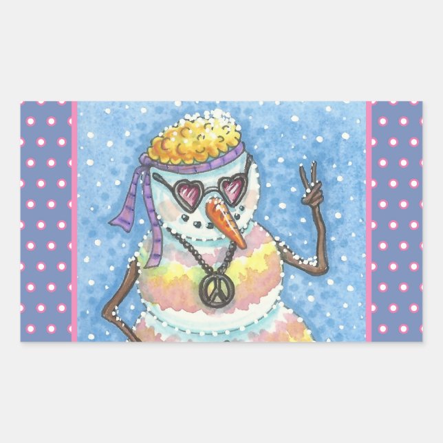 Adesivo Retangular GROOVY SNOWMAN, SINAL DE PAZ CHRISTMAS STICKERS Re (Frente)