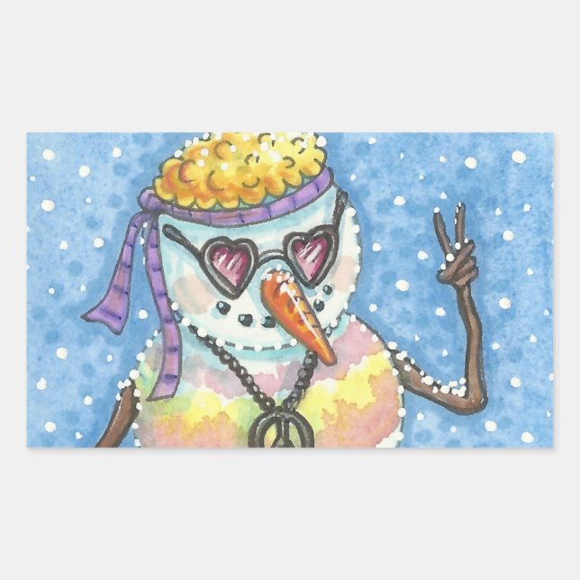 Adesivo Retangular GROOVY SNOWMAN, SINAL DE PAZ CHRISTMAS STICKERS Re (Frente)