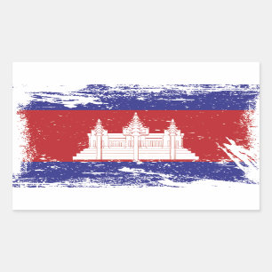 Adesivo Retangular Grunge Camboja Flag