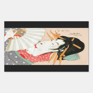 Adesivo Retangular Gueixa japonesa legal do woodprint com arte do fã