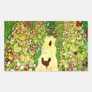 Adesivo Retangular Gustav Klimt Garden com Galinhas