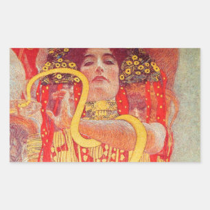 Adesivo Retangular Gustav Klimt Red Woman Dourada pintura Cobra