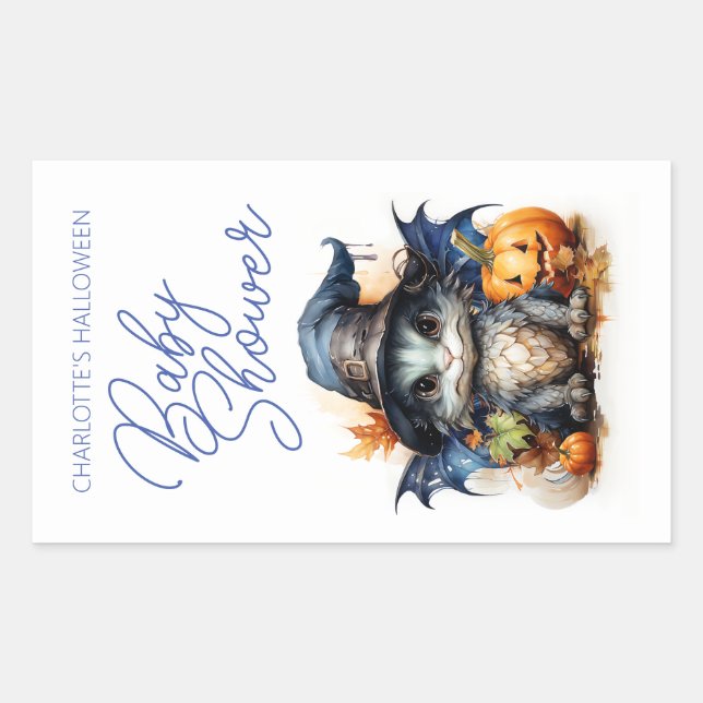 Adesivo Retangular Halloween do Chá de fraldas de Aquarela das Crianç (Frente)