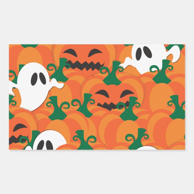 Adesivo Retangular Halloween Fantasmas Assombrados Pumpkin Patch (Frente)