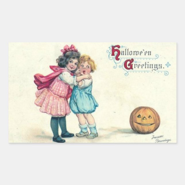 Adesivo Retangular Hallowe'en Saudações Crianças e Pumpkin Vintage (Frente)