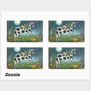 Adesivo Retangular HALLOWEEN SPONTTED PONY & BAT CAT Whimsical Horse