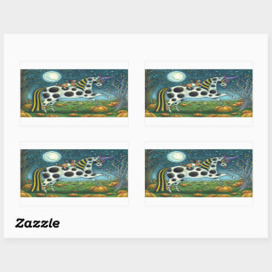 Adesivo Retangular HALLOWEEN SPONTTED PONY & BAT CAT Whimsical Horse