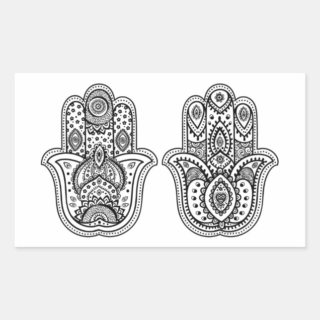 Adesivo Retangular Hamsa Desenhado À Mão Com Ornamentos (Frente)