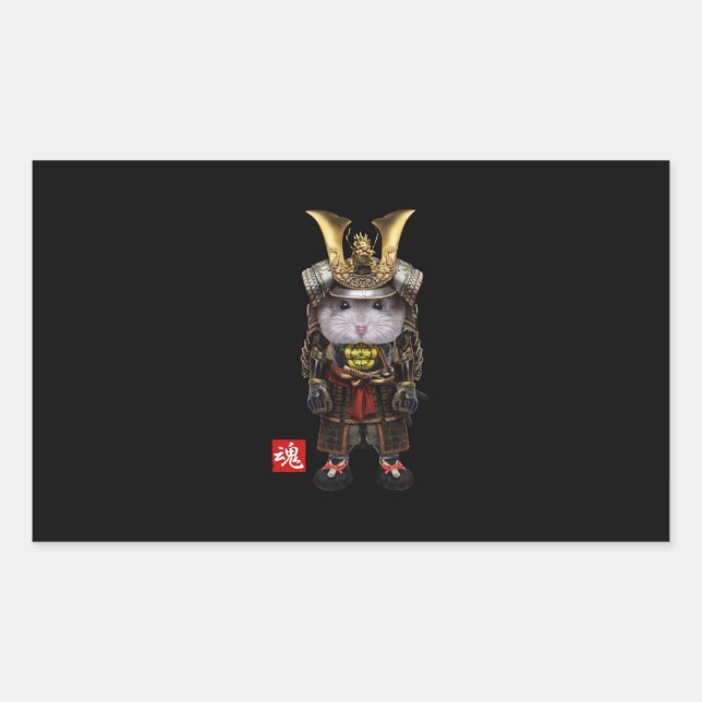 Adesivo Retangular Hamster De Cinzas Com Samurai Japonês (Frente)
