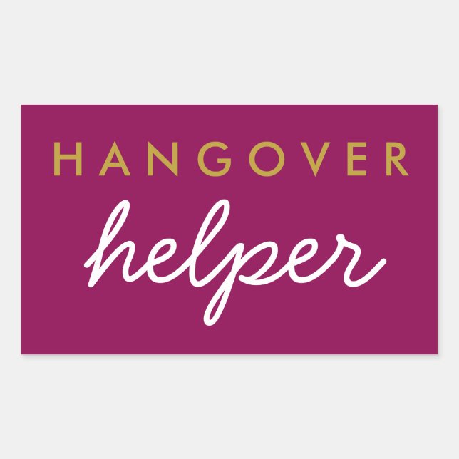 Adesivo Retangular Hangover Helper Weding Favor Magenta Dourado (Frente)