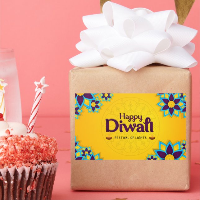 Adesivo Retangular Happy Diwali - Festival das Luzes (Festa)