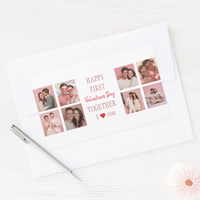 Adesivo Retangular Happy First Valentine's Day Together Sticker Photo (Envelope)