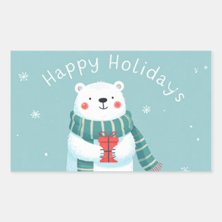 Adesivo Retangular Happy Holidays Polar Bear Hug Sticker