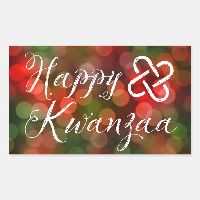 Adesivo Retangular Happy Kwanzaa Bokeh Umoja Lights (Frente)