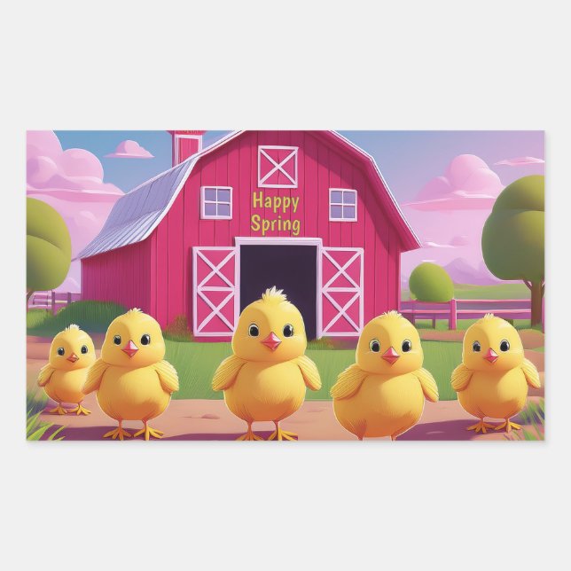 Adesivo Retangular Happy Spring Chicks in Barnyard (Frente)