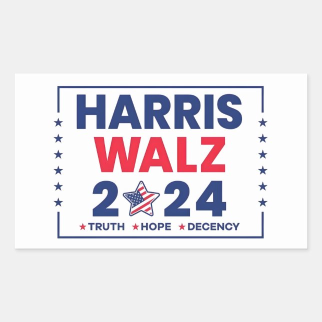 Adesivo Retangular Harris Walz 2024 | Harris Walz (Frente)
