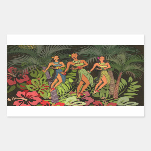 Adesivo Retangular Hawaii Aloha Palm Hula Art Design