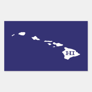 Adesivo Retangular Hawaii White State Map HI Retângulo Stickers