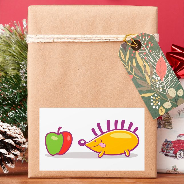 Adesivo Retangular Hedgehog E Uma Maçã (Criador carregado)