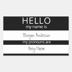 Adesivo Retangular HELLO Personalizado Meu Nome Pronounes É Crachá
