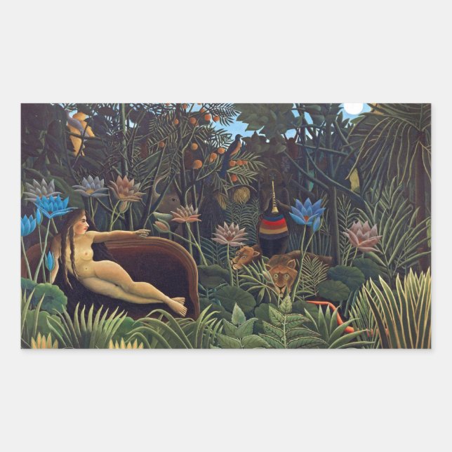 Adesivo Retangular Henri Rousseau O Sonho - Mulher da Selva com Anima (Frente)
