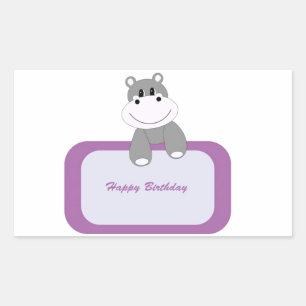 Adesivo Retangular Hippo Happy Birthday