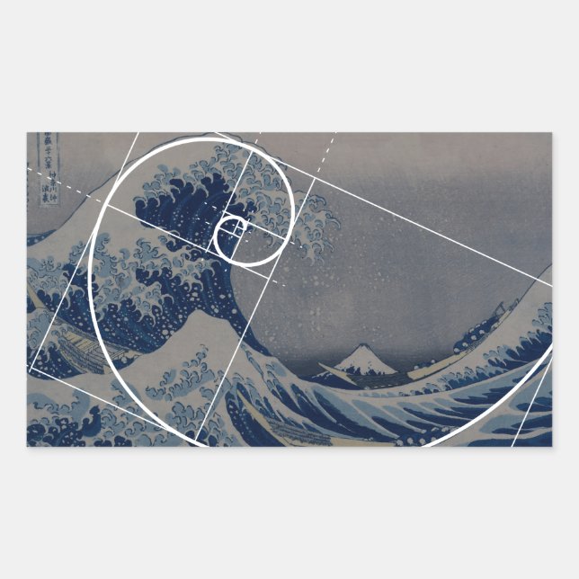 Adesivo Retangular Hokusai Conhece Fibonacci, Rácio De Ouros (Frente)