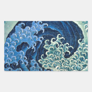 Adesivo Retangular Hokusai Feminine Wave Japão Vintage Ocean