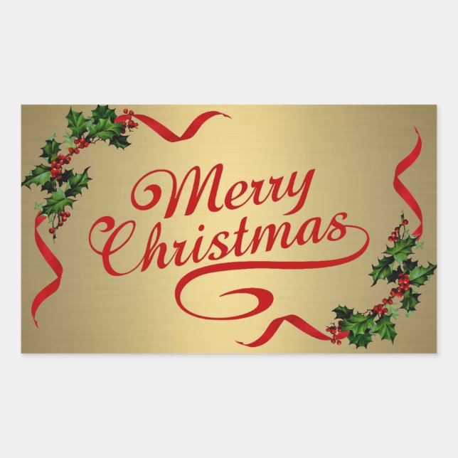 Adesivo Retangular Holly com fitas no Gold Sticker (Frente)