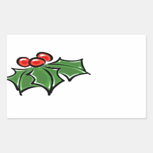 Adesivo Retangular Holly Leaves, Holly berry, botânica de férias dive